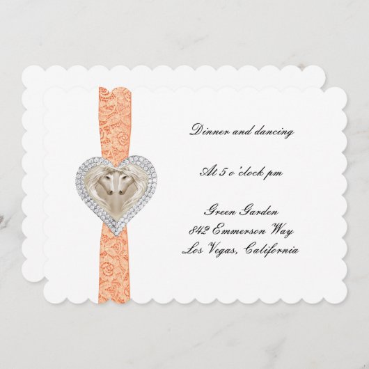 ユニコーンオレンジレース結婚式レセプションカード 招待状 (正面/裏面)