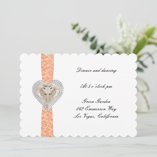 ユニコーンオレンジレース結婚式レセプションカード 招待状 (スタンド正面)