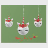 ユニコーンオーナメントかわいらしホリデークリスマス ラッピングペーパー (フラット)