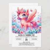 ユニコーンカスタムデジタル誕生日 招待状 (正面/裏面)