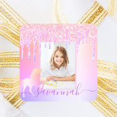 ユニコーンカスタムフォトグリッターピンクの虹の輝き スクエアシール