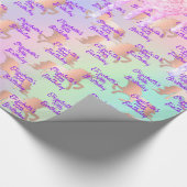 ユニコーンカスタム誕生日ピンクのホログラフィック ラッピングペーパー (角)