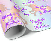 ユニコーンカスタム誕生日ピンクのホログラフィック ラッピングペーパー (ロールコーナー)