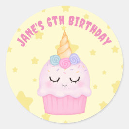 ユニコーンカップケーキパステル誕生日パーティー ラウンドシール