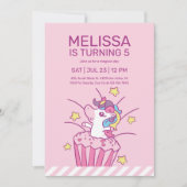ユニコーンカップケーキピンク子供の誕生日招待状 招待状 (正面)