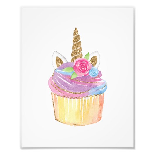 ユニコーンカップケーキ子供部屋ガールベビーシャワー誕生日 フォトプリント (正面)
