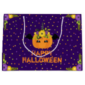ユニコーンカボチャハッピーハローウィンパープルラージギフト ラージペーパーバッグ (正面)