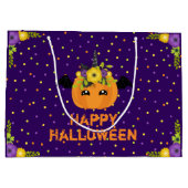 ユニコーンカボチャハッピーハローウィンパープルラージギフト ラージペーパーバッグ (裏面)