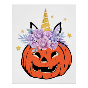 ユニコーンカボチャハロウィンデザイン ポスター