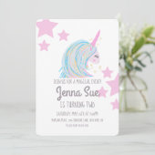 ユニコーンカラフルとピンクの星の誕生日パーティー 招待状 (スタンド正面)