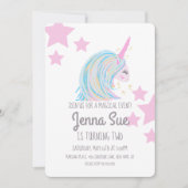 ユニコーンカラフルとピンクの星の誕生日パーティー 招待状 (正面)