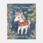 ユニコーンカラフルのクリパーソナライズされたスマス フリースブランケット (正面)