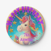 ユニコーンカラフルをテーマにしたパーティー ペーパープレート (正面)