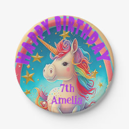 ユニコーンカラフルをテーマにしたパーティー ペーパープレート