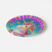 ユニコーンカラフルをテーマにしたパーティー ペーパープレート (アングル)