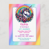 ユニコーンカラフルをテーマにした少女の誕生日パーティー ポストカード (正面)