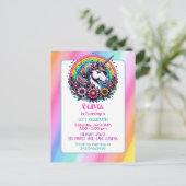 ユニコーンカラフルをテーマにした少女の誕生日パーティー ポストカード (スタンド正面)