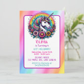 ユニコーンカラフルをテーマにした少女の誕生日パーティー 招待状 (スタンド正面)