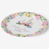 ユニコーンカラフルウォーターカラーピンクフローラ誕生日 ペーパープレート (アングル)