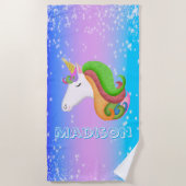 ユニコーンカラフルグリッターのカスタマイズ ビーチタオル (正面)