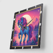 ユニコーンカラフルサンセットファンタジー スクエア壁時計 (傾斜)