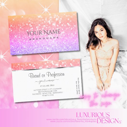 ユニコーンカラフルパステルレインボーグリッターラブル スクエア名刺