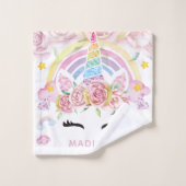 ユニコーンカラフルパーソナライズされたグリッター バスタオルセット (ウォッシュタオル)