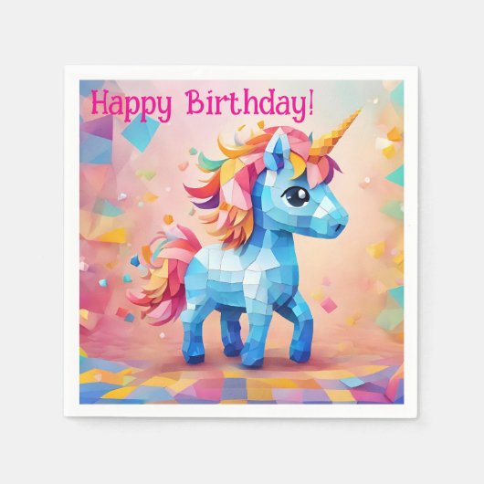 ユニコーンカラフルピナタ誕生日紙ナプキンス スタンダードカクテルナプキン (正面)