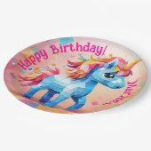 ユニコーンカラフルピナータ誕生日 ペーパープレート (アングル)