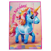 ユニコーンカラフルピナータ誕生日 ミディアムペーパーバッグ (裏面)