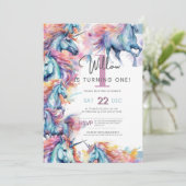 ユニコーンカラフルファースト誕生日招待状 招待状 (スタンド正面)