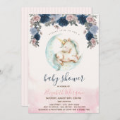 ユニコーンカラフルムーンフラワーベビーシャワー 招待状 (正面/裏面)