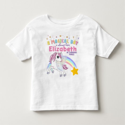 ユニコーンカラフルレインボーかわいい魔法のピンク トドラーTシャツ (正面)