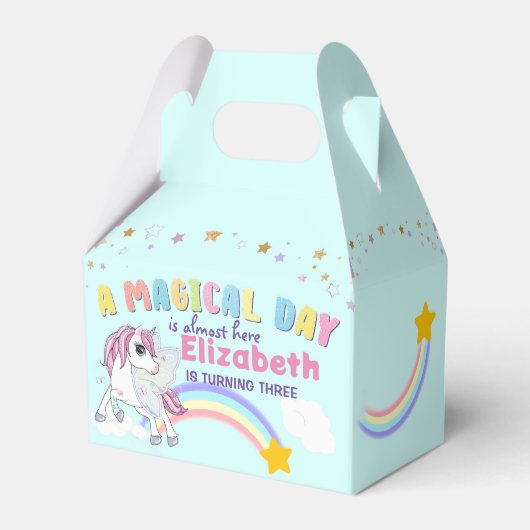 ユニコーンカラフルレインボーかわいい魔法のピンク フェイバーボックス (正面サイド)