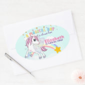 ユニコーンカラフルレインボーかわいい魔法のピンク 楕円形シール (封筒)