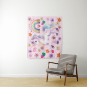 ユニコーンカラフルレインボーフラワーズ子供部屋背景 タペストリー (インサイチュ)