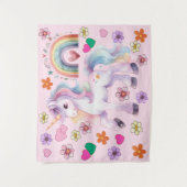 ユニコーンカラフルレインボーフラワーズ子供部屋背景 タペストリー (正面)