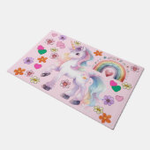 ユニコーンカラフルレインボーフラワーズ子供部屋 ドアマット (アングル)