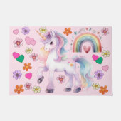 ユニコーンカラフルレインボーフラワーズ子供部屋 ドアマット (正面)