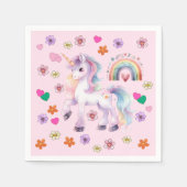 ユニコーンカラフルレインボーフラワーバースデーパーティー スタンダードカクテルナプキン (正面)