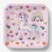 ユニコーンカラフルレインボーフラワーバースデーパーティー ペーパープレート (正面)