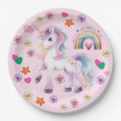 ユニコーンカラフルレインボーフラワーバースデーパーティー ペーパープレート (正面)
