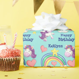 ユニコーンカラフルレインボー子供の誕生日 ラッピングペーパー