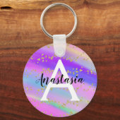 ユニコーンカラフルレインボー金ゴールドグリッターモノグラム キーホルダー (正面)