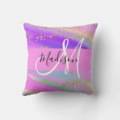 ユニコーンカラフルレインボー金ゴールドグリッターモノグラム クッション (裏面)