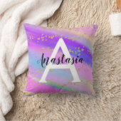 ユニコーンカラフルレインボー金ゴールドグリッターモノグラム クッション (ブランケット)