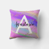 ユニコーンカラフルレインボー金ゴールドグリッターモノグラム クッション (裏面)