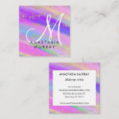 ユニコーンカラフルレインボー金ゴールドグリッターモノグラム スクエア名刺 (正面/裏面)