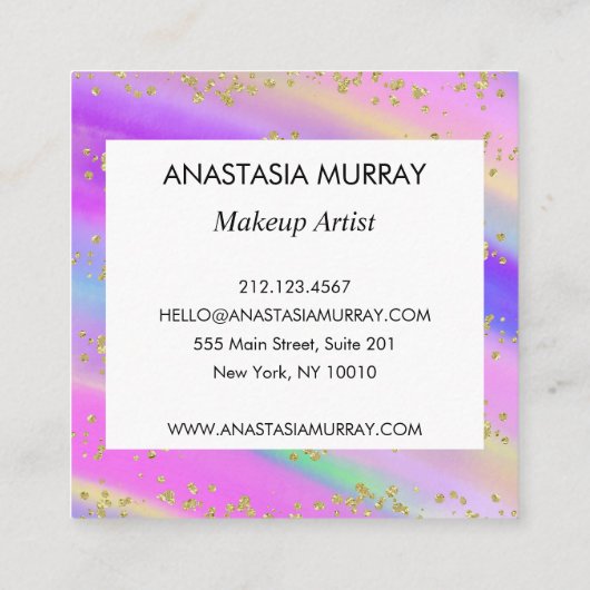 ユニコーンカラフルレインボー金ゴールドグリッターモノグラム スクエア名刺 (裏面)