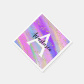 ユニコーンカラフルレインボー金ゴールドグリッターモノグラム スタンダードカクテルナプキン (角)